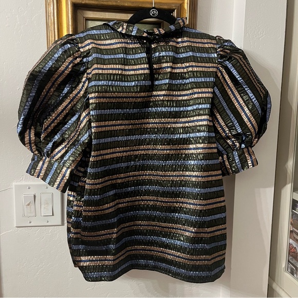 HUNTER BELL | Stella Blouse Top in Festive Stripe Metallic Holiday Top - Picture 10 of 11